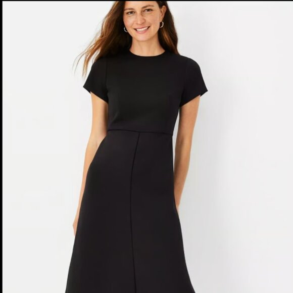 ANN TAYLOR THE MIDI DOUBLE KNIT FLARE BLACK DRESS $159 NWOT 6 P - Picture 4 of 10